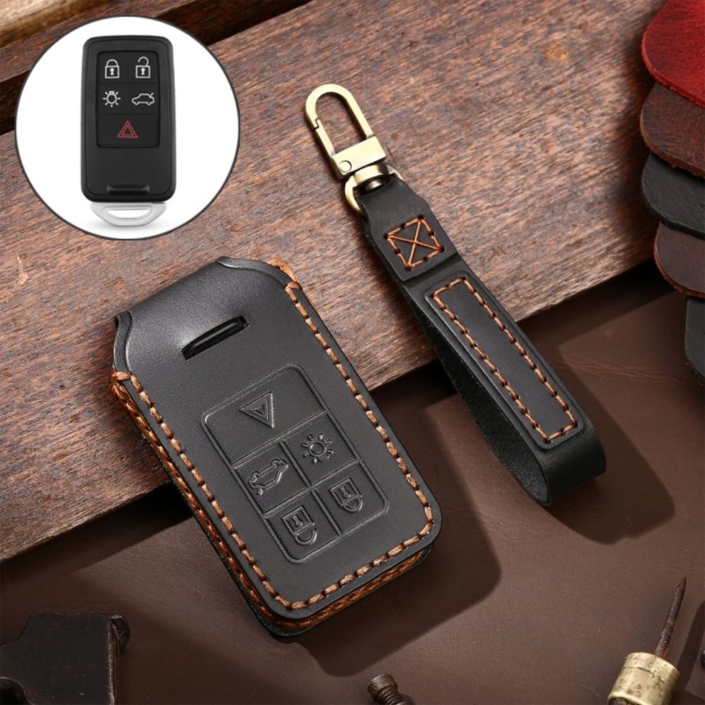 Volvo Leather Key Fob Cover Case Black -5B #727